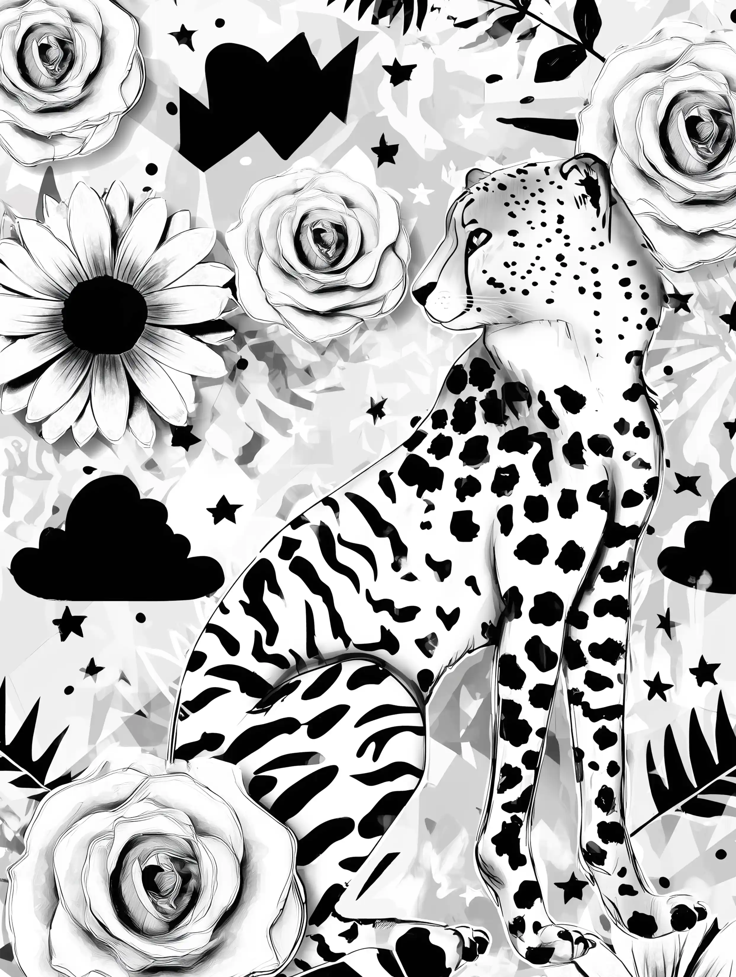Free cheetah printable coloring page featuring a cheetah looking back over its shoulder